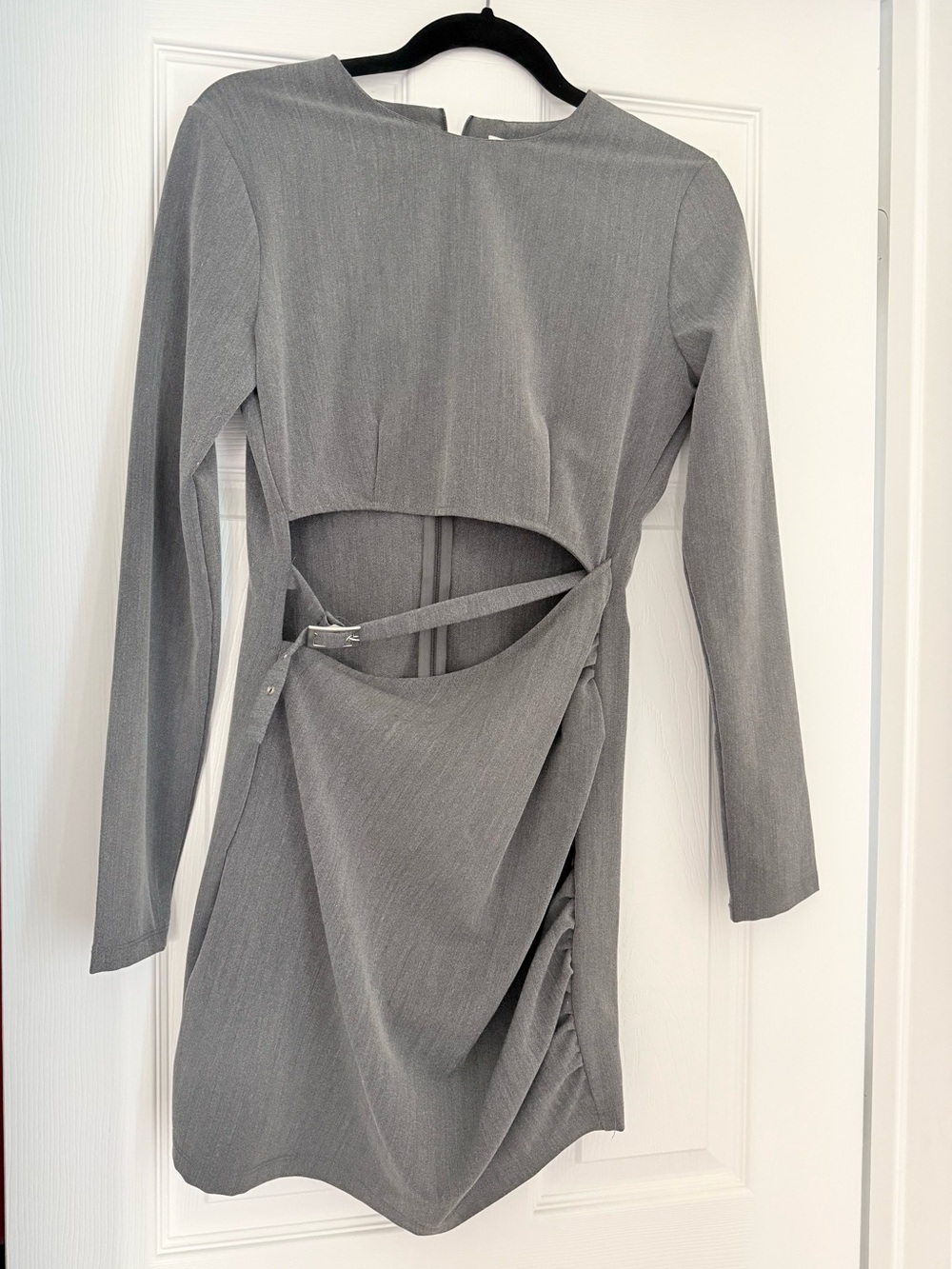 Zara Gray Long-Sleeve Cutout Mini Dress